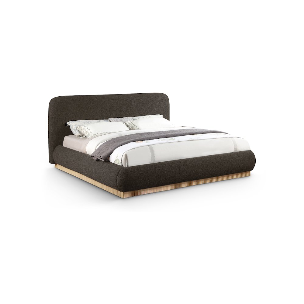Rigby Brown Boucle Fabric Queen Bed. Picture 1