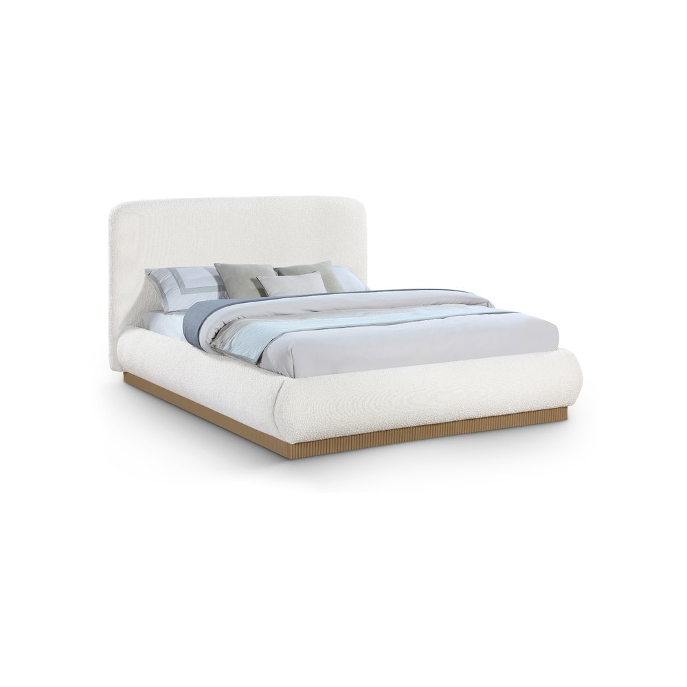 Rigby Cream Boucle Fabric Queen Bed. Picture 1