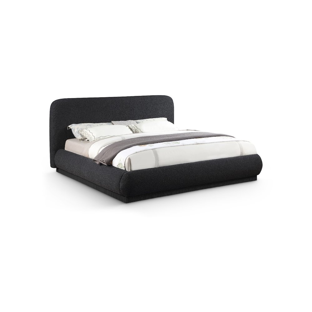 Rigby Black Boucle Fabric Queen Bed. Picture 1