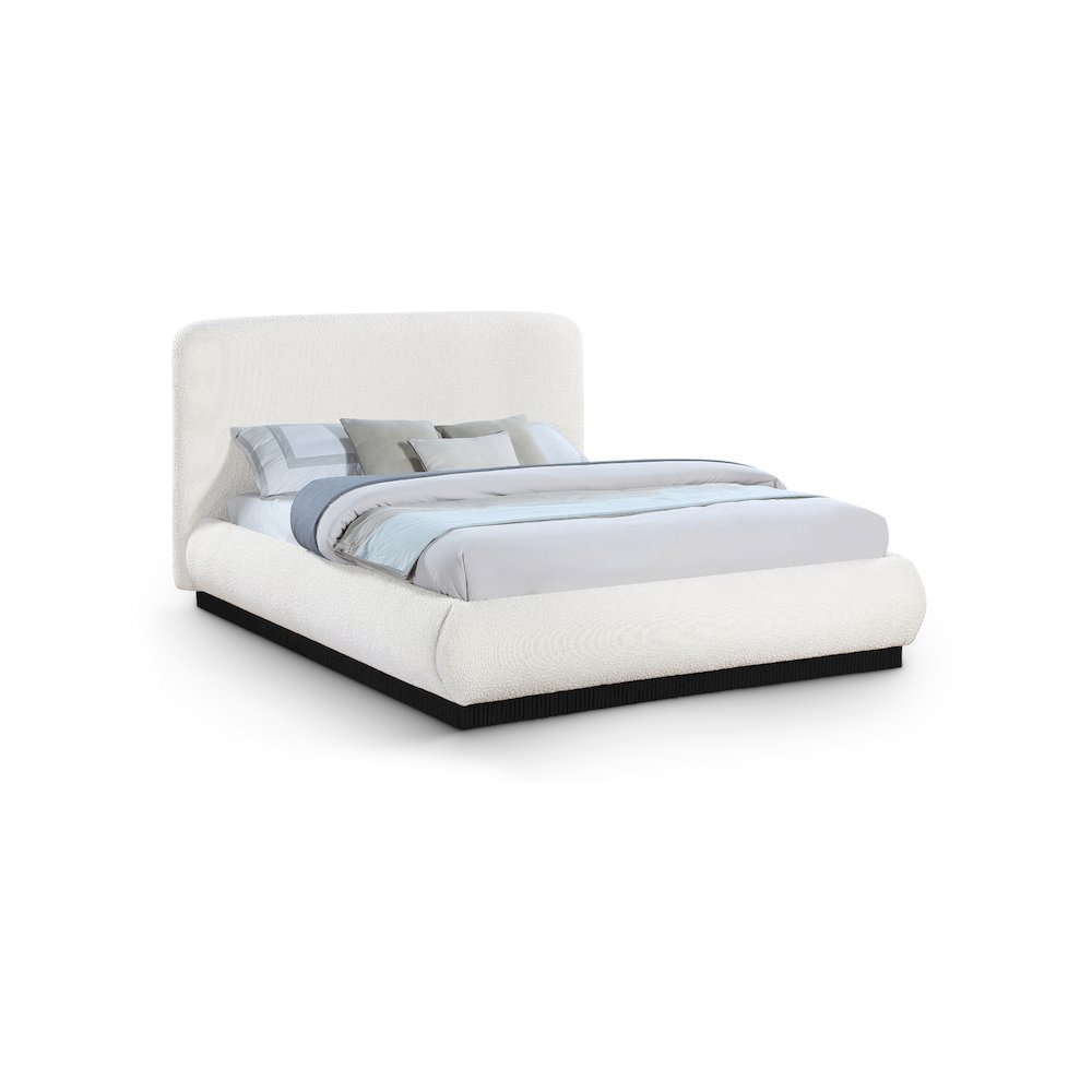 Rigby Cream Boucle Fabric Queen Bed. Picture 1