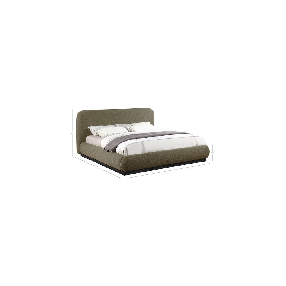 Rigby Olive Boucle Fabric Queen Bed. Picture 8