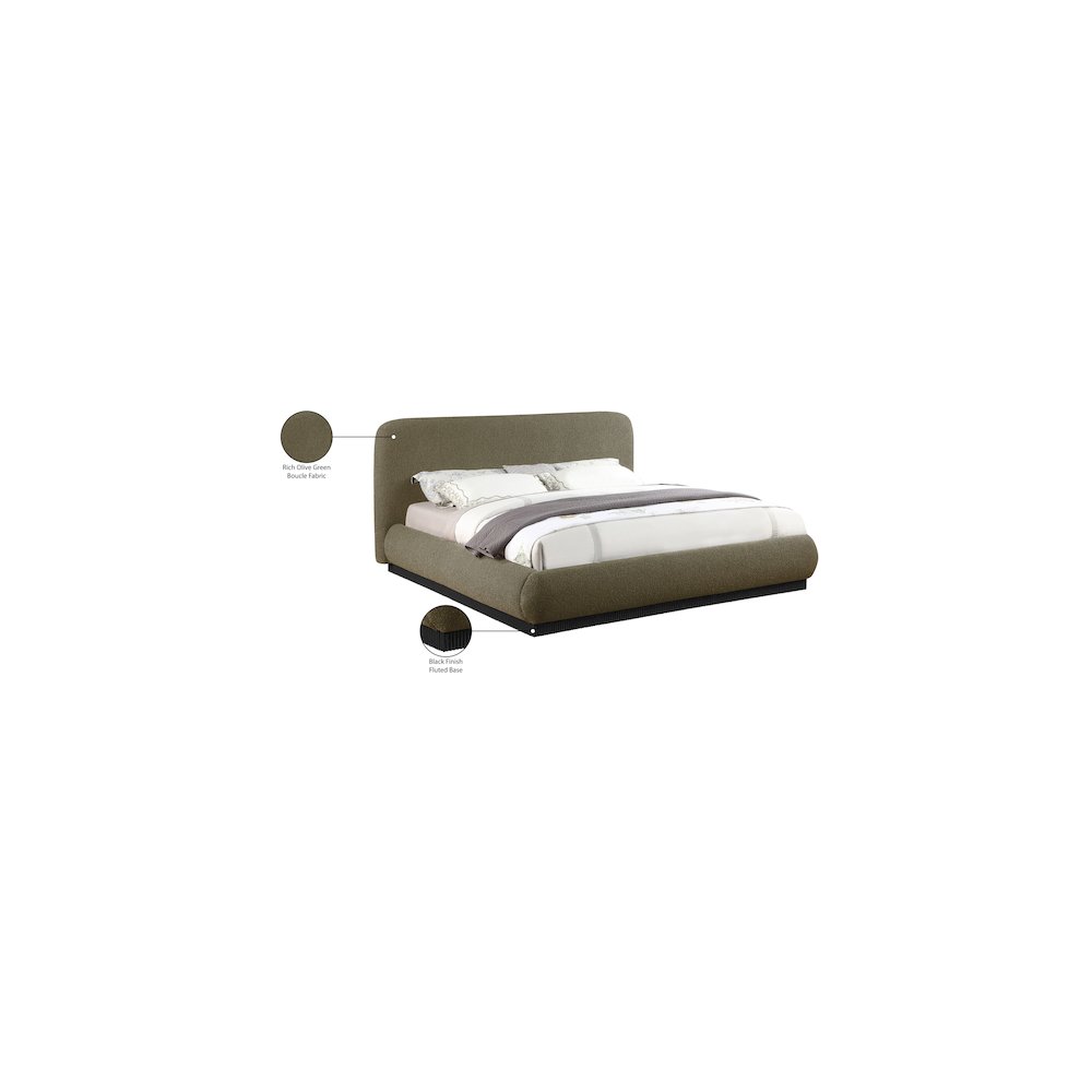 Rigby Olive Boucle Fabric Queen Bed. Picture 9