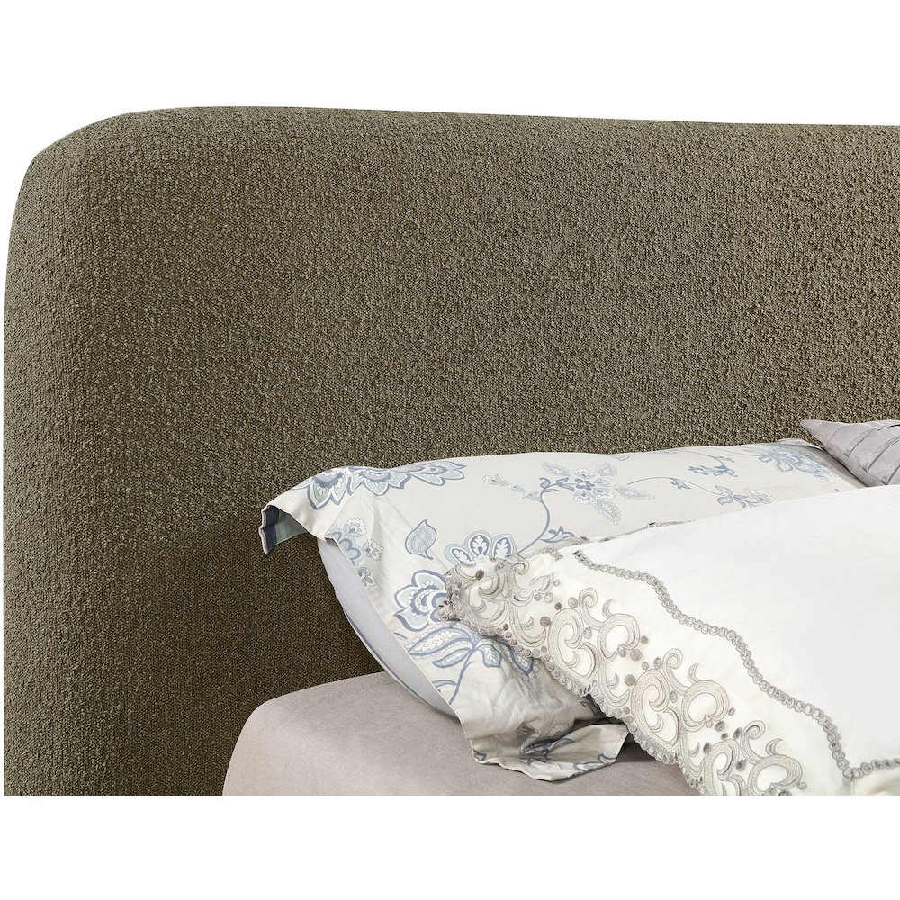 Rigby Olive Boucle Fabric Queen Bed. Picture 6