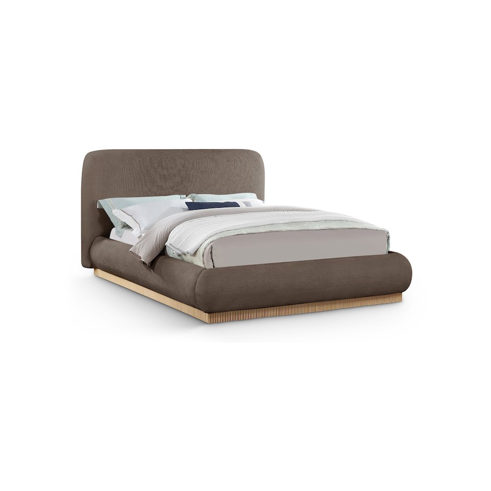 Rigby Brown Linen Textured Fabric King Bed. Picture 1