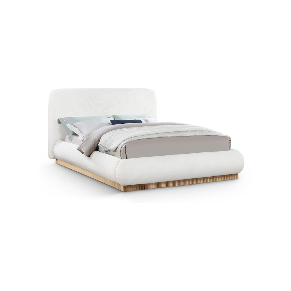Rigby Cream Linen Textured Fabric King Bed. Picture 1
