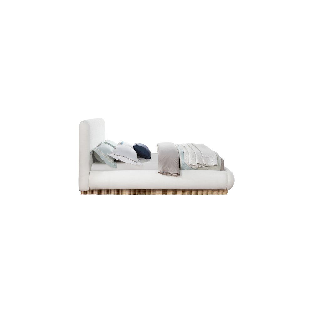 Rigby Cream Linen Textured Fabric King Bed. Picture 3
