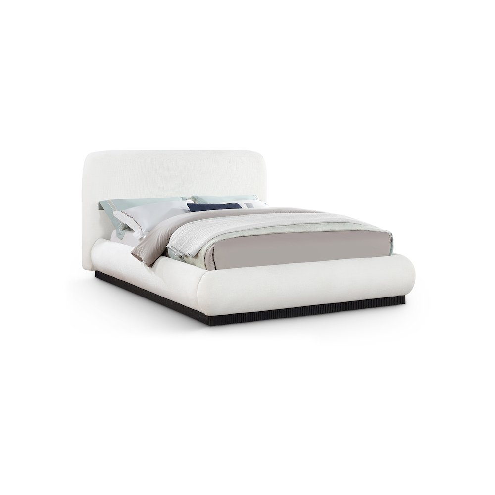 Rigby Cream Linen Textured Fabric King Bed. Picture 1