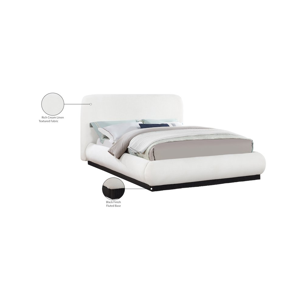 Rigby Cream Linen Textured Fabric Queen Bed. Picture 9