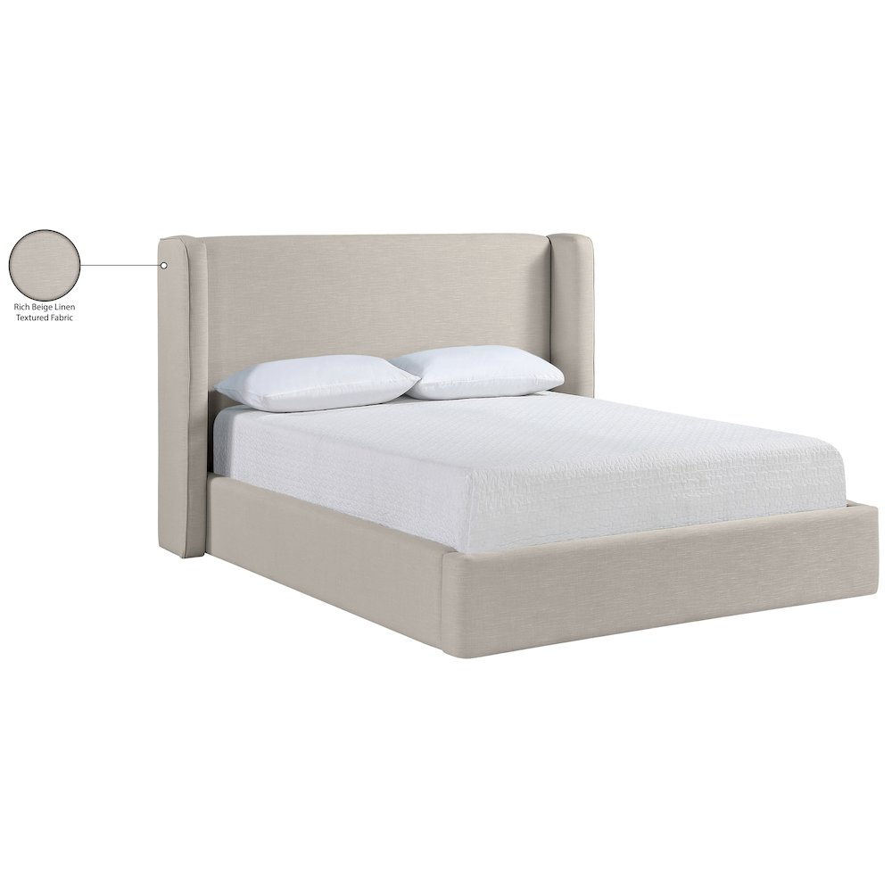 Kendall Beige Linen Textured Fabric Upholstered Full Bed. Picture 12