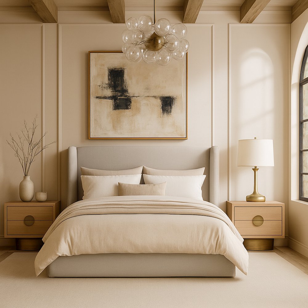Kendall Beige Linen Textured Fabric Upholstered Full Bed. Picture 7