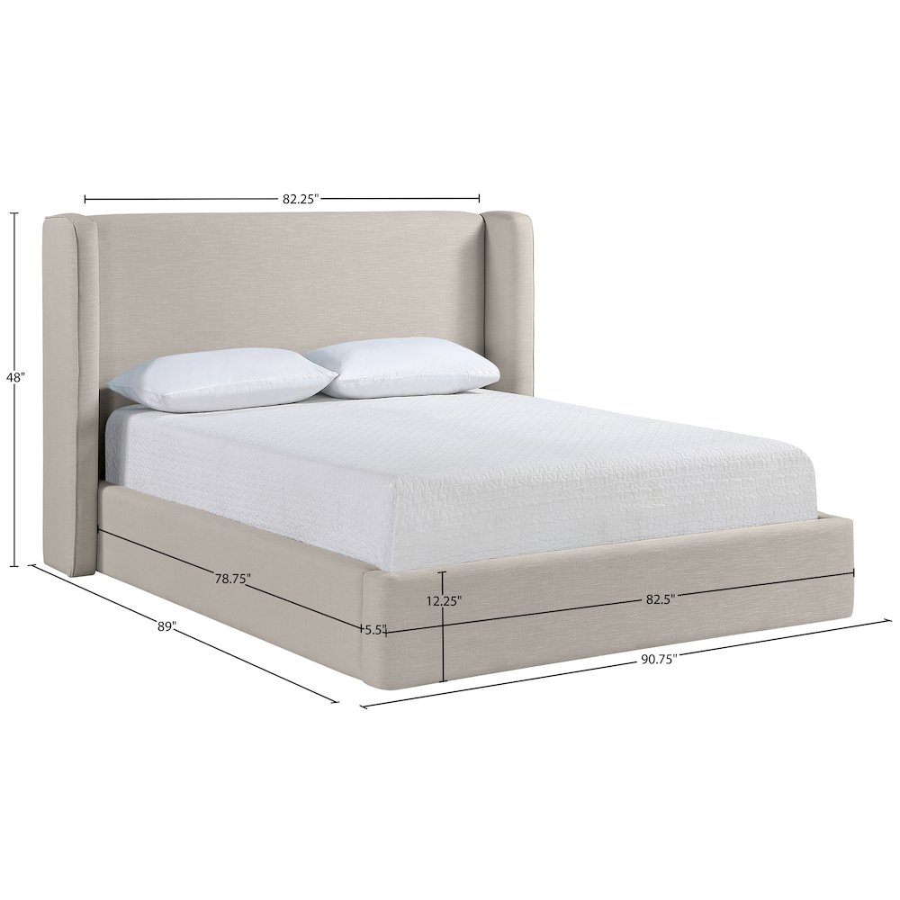 Kendall Beige Linen Textured Fabric Upholstered King Bed. Picture 11
