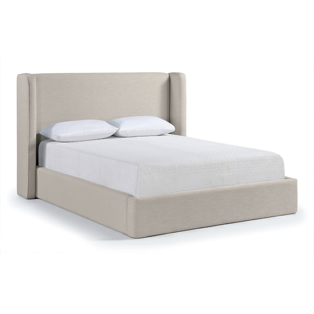 Kendall Beige Linen Textured Fabric Upholstered Queen Bed. Picture 1