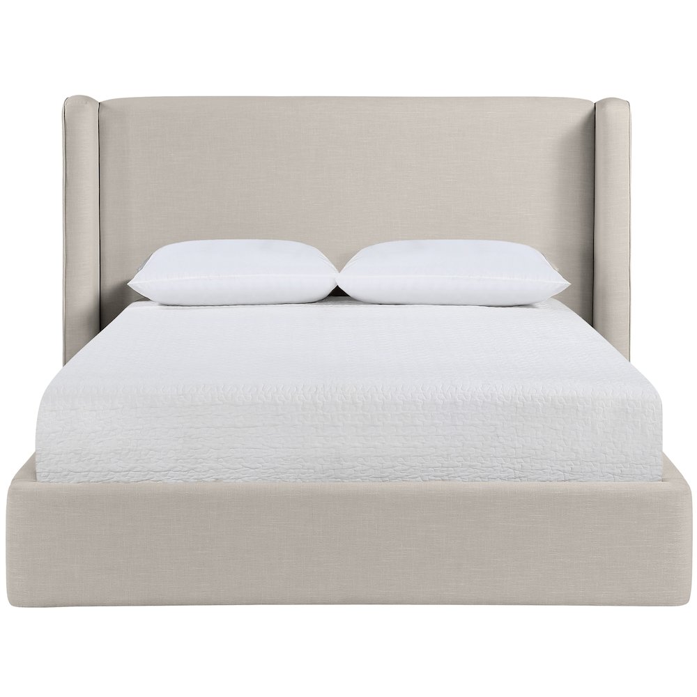 Kendall Beige Linen Textured Fabric Upholstered Queen Bed. Picture 2