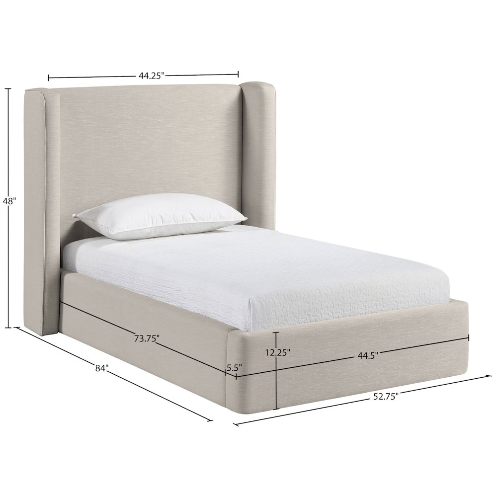 Kendall Beige Linen Textured Fabric Upholstered Twin Bed. Picture 11