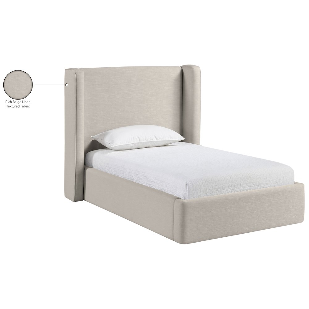 Kendall Beige Linen Textured Fabric Upholstered Twin Bed. Picture 12
