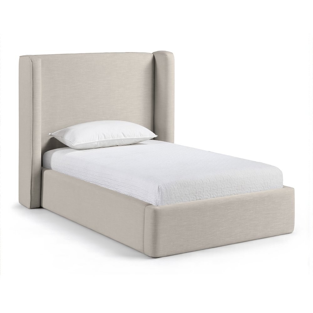 Kendall Beige Linen Textured Fabric Upholstered Twin Bed. Picture 1