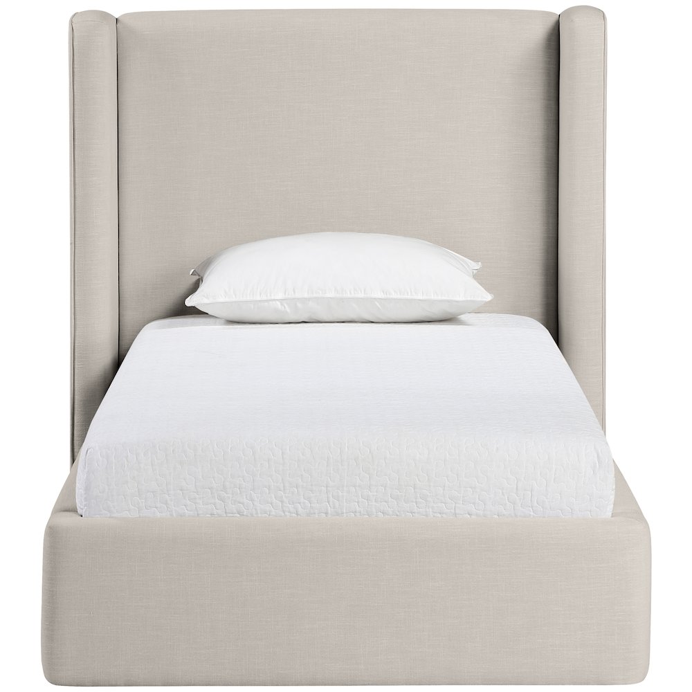 Kendall Beige Linen Textured Fabric Upholstered Twin Bed. Picture 2