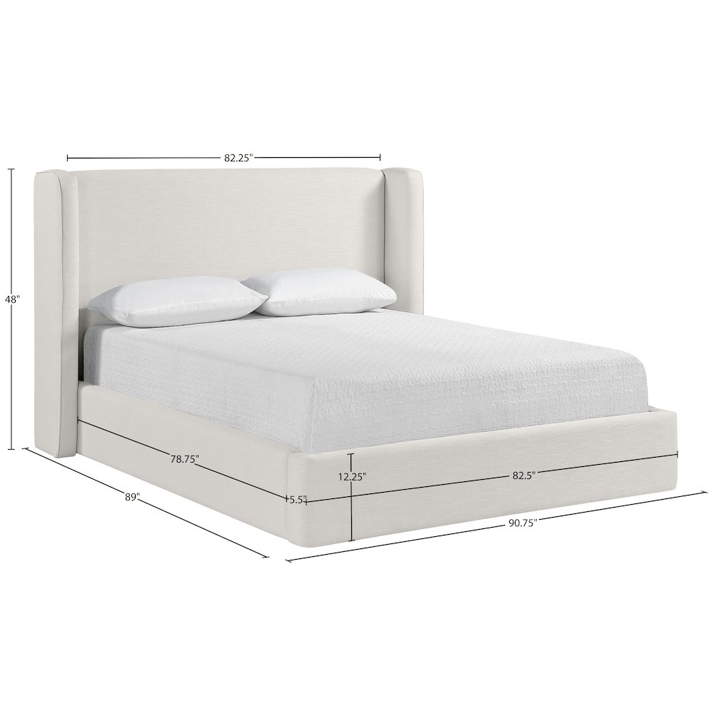 Kendall Cream Linen Textured Fabric Upholstered King Bed. Picture 11
