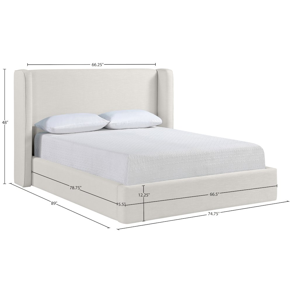 Kendall Cream Linen Textured Fabric Upholstered Queen Bed. Picture 11
