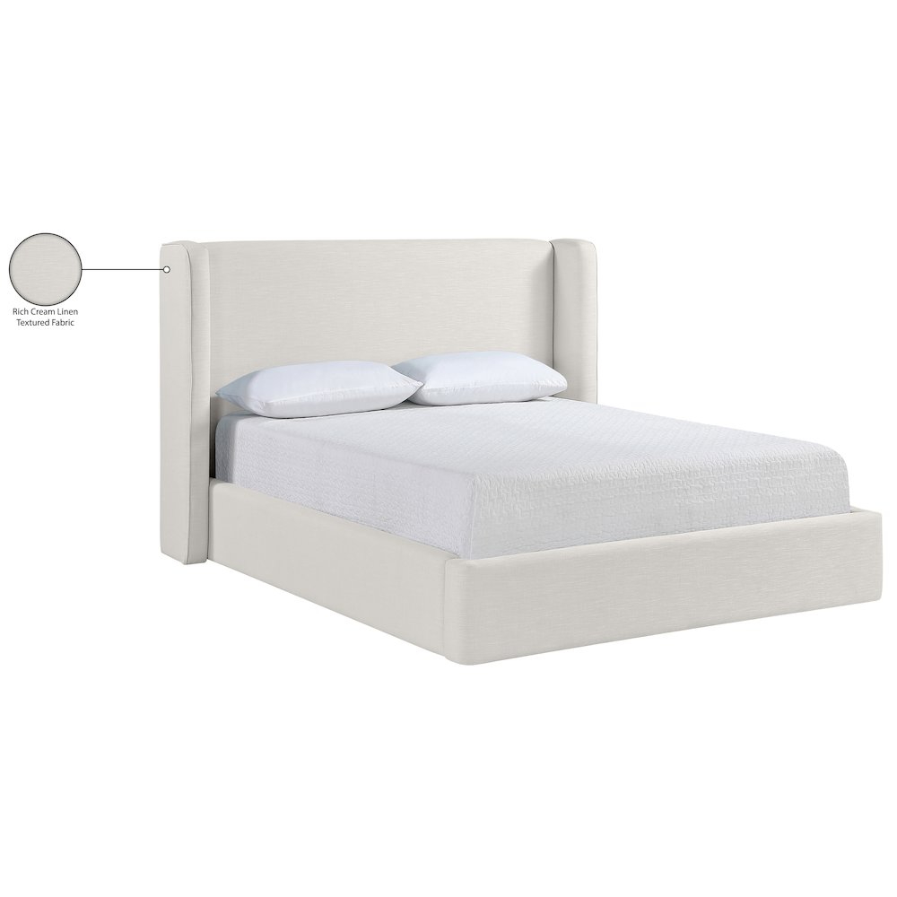 Kendall Cream Linen Textured Fabric Upholstered Queen Bed. Picture 12