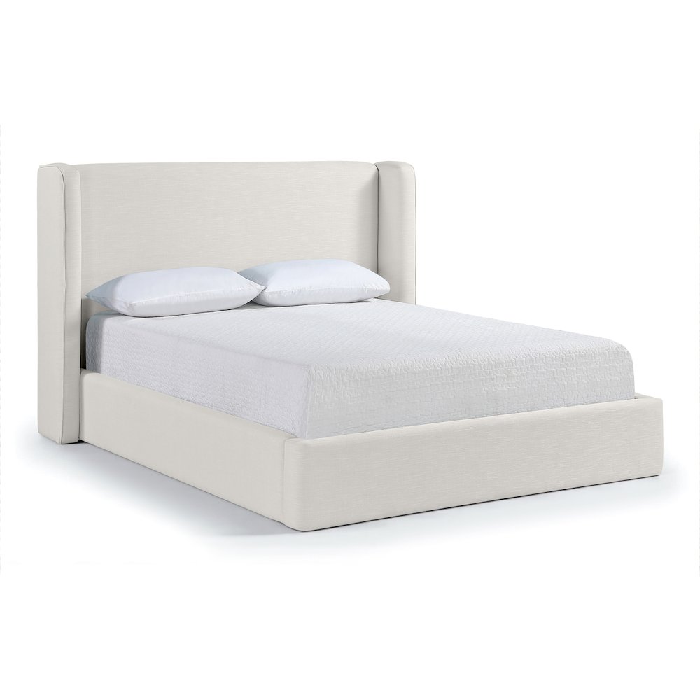 Kendall Cream Linen Textured Fabric Upholstered Queen Bed. Picture 1