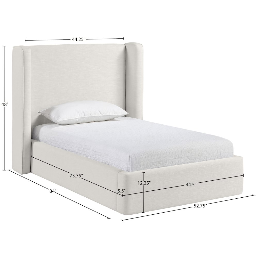 Kendall Cream Linen Textured Fabric Upholstered Twin Bed. Picture 11
