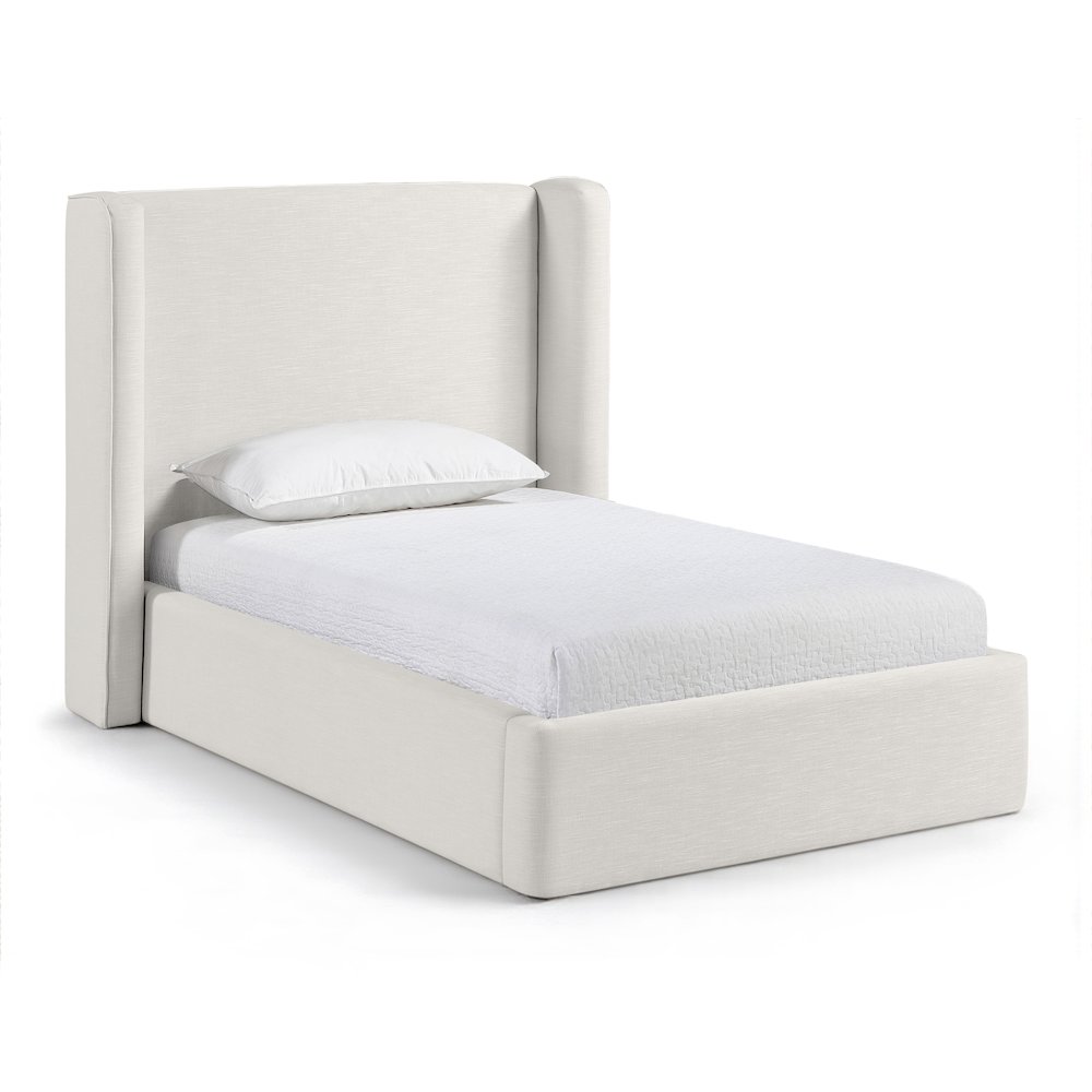Kendall Cream Linen Textured Fabric Upholstered Twin Bed. Picture 1