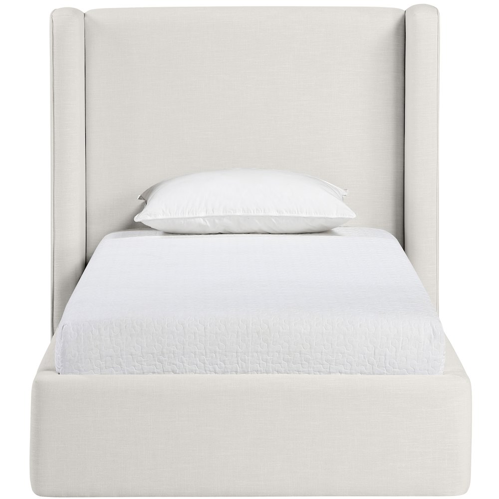 Kendall Cream Linen Textured Fabric Upholstered Twin Bed. Picture 2