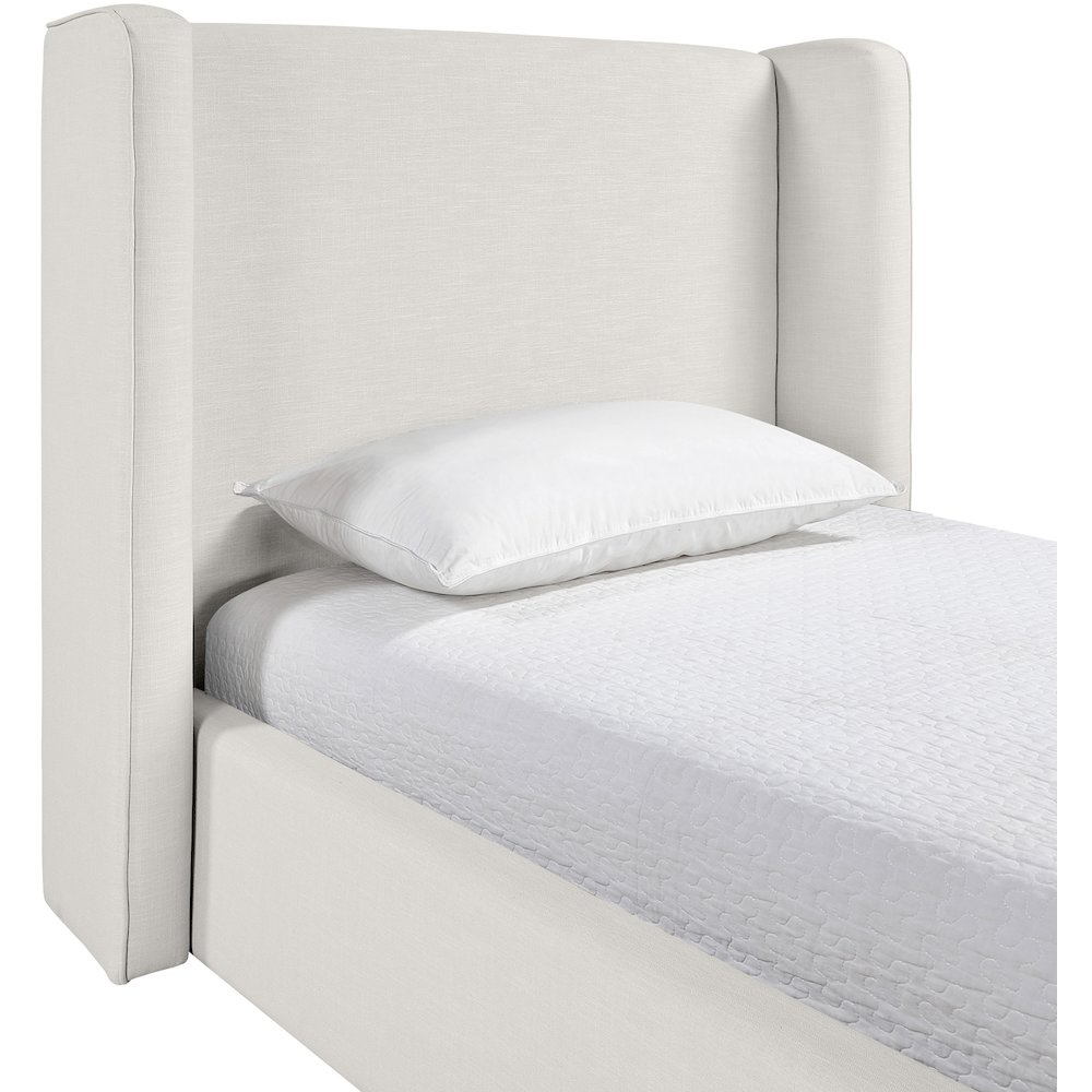 Kendall Cream Linen Textured Fabric Upholstered Twin Bed. Picture 5