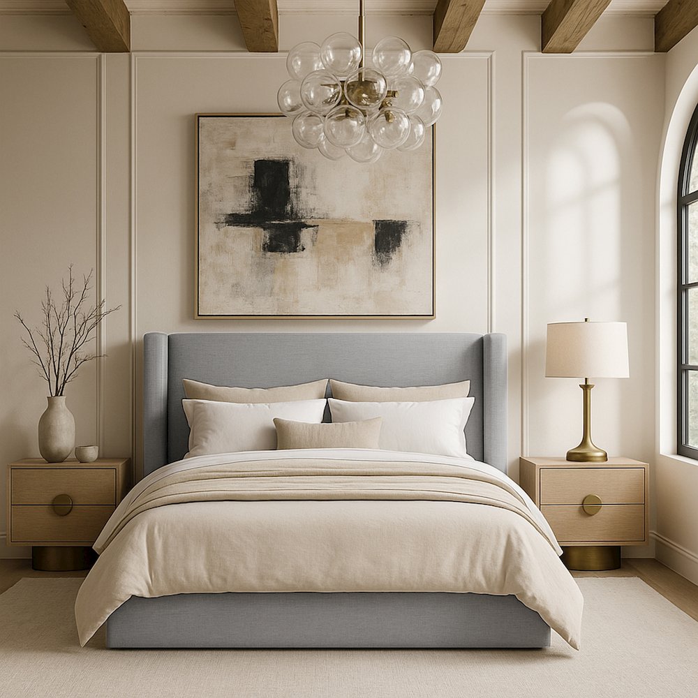 Kendall Grey Linen Textured Fabric Upholstered Full Bed. Picture 7
