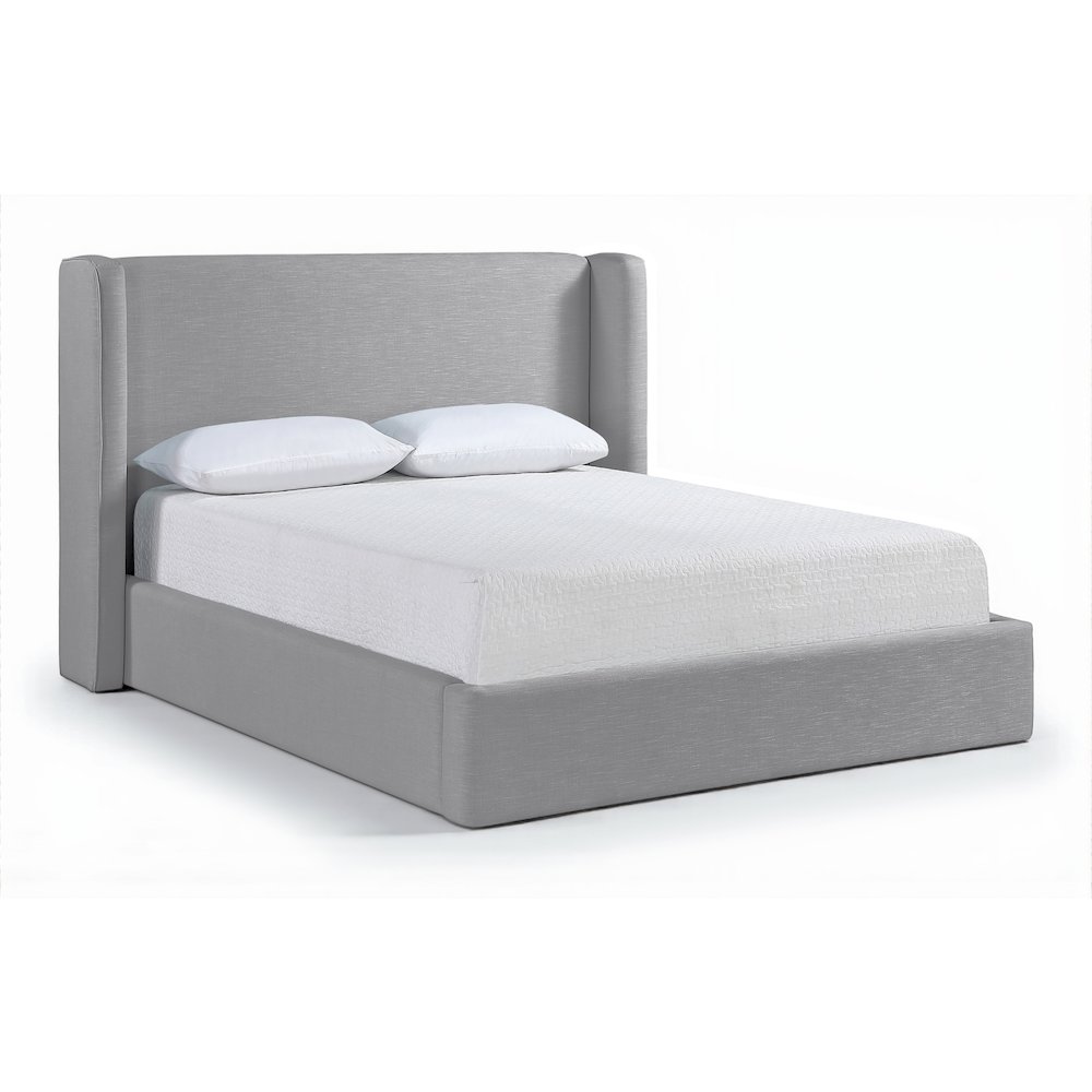 Kendall Grey Linen Textured Fabric Upholstered King Bed. Picture 1