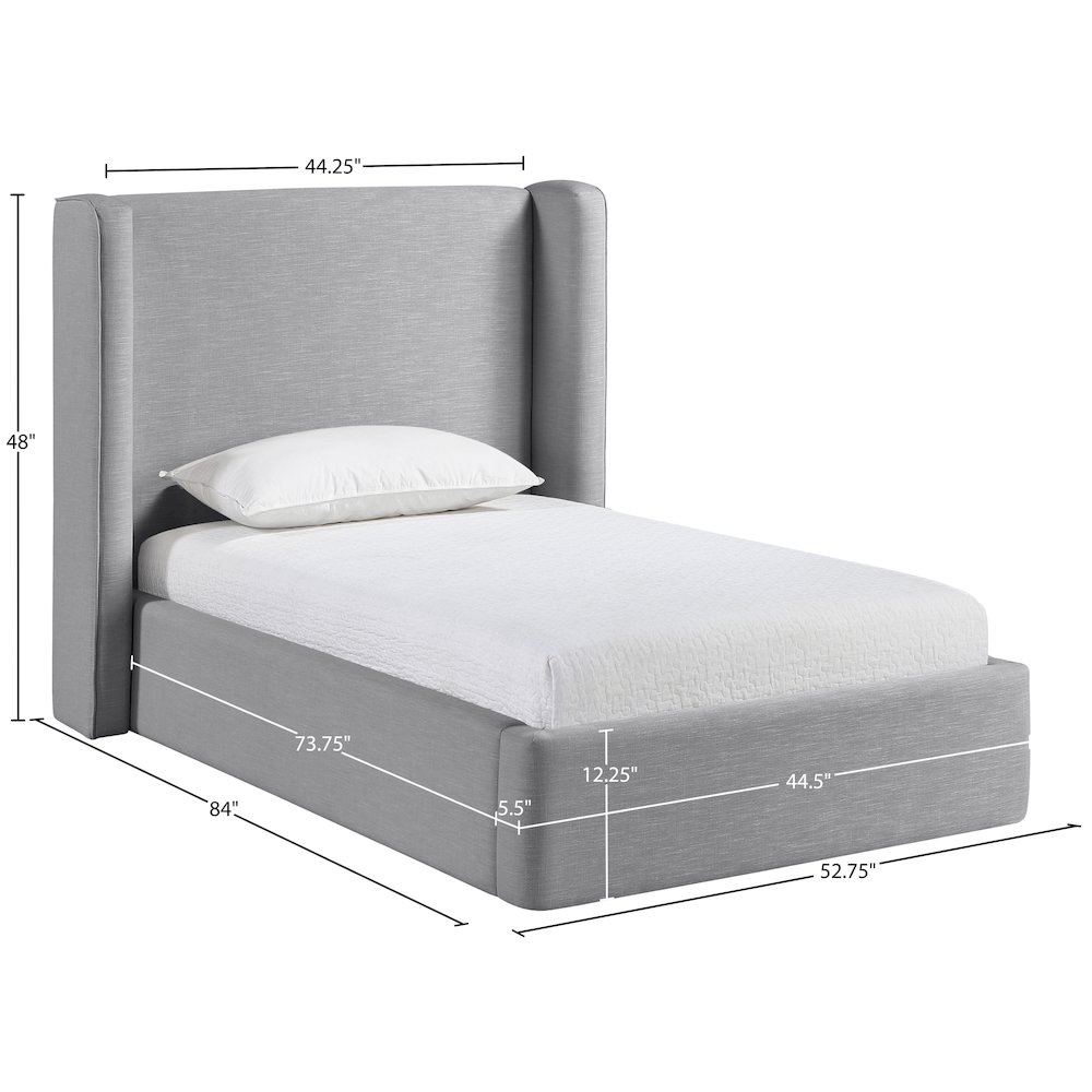 Kendall Grey Linen Textured Fabric Upholstered Twin Bed. Picture 11