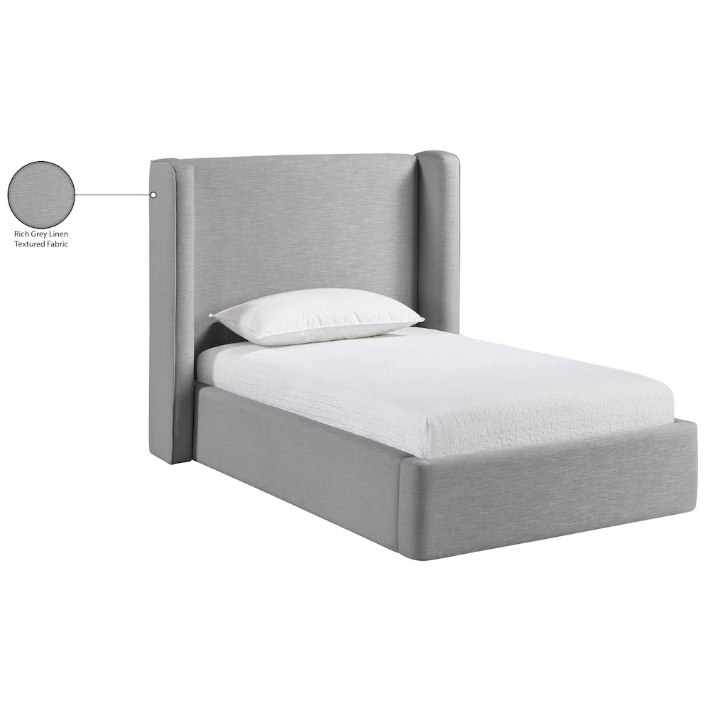 Kendall Grey Linen Textured Fabric Upholstered Twin Bed. Picture 12