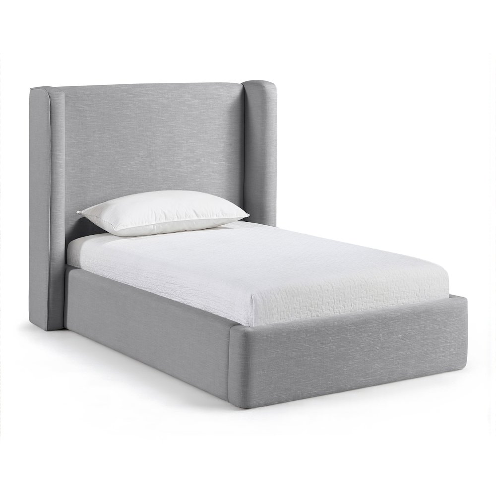 Kendall Grey Linen Textured Fabric Upholstered Twin Bed. Picture 1