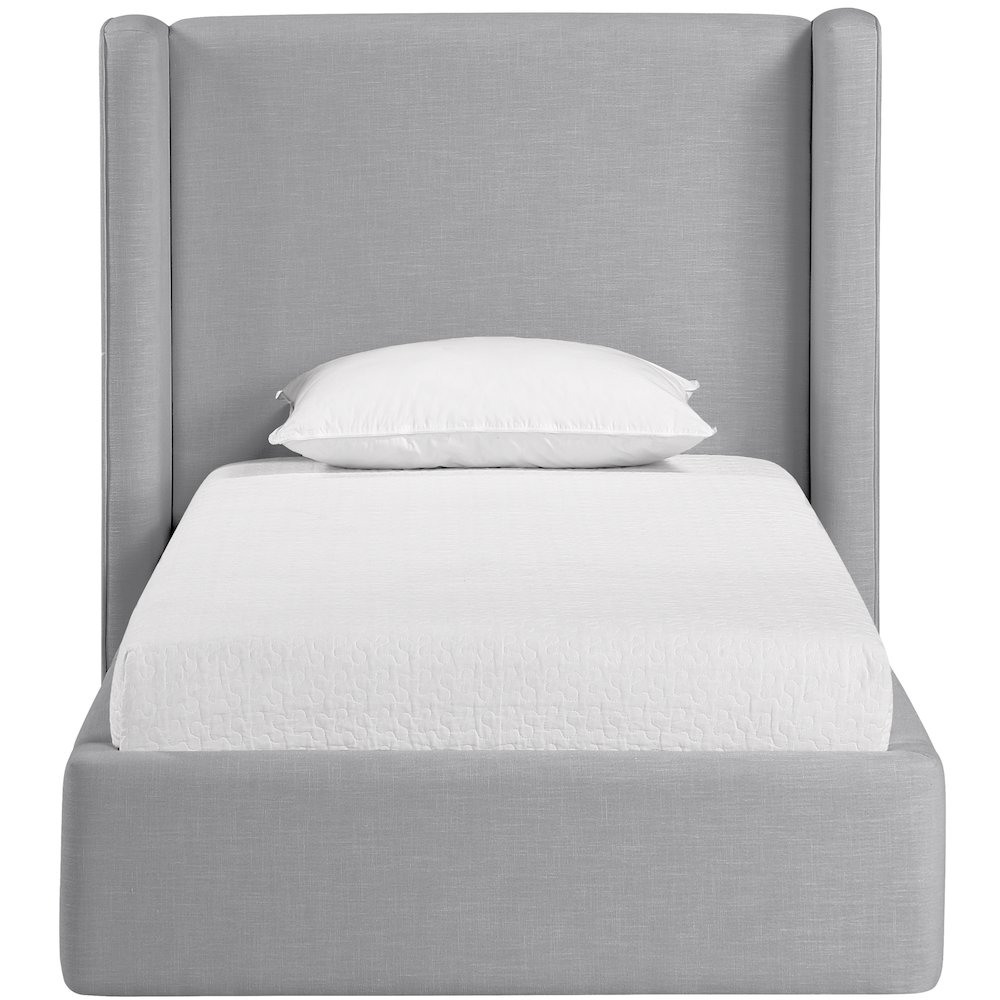 Kendall Grey Linen Textured Fabric Upholstered Twin Bed. Picture 2