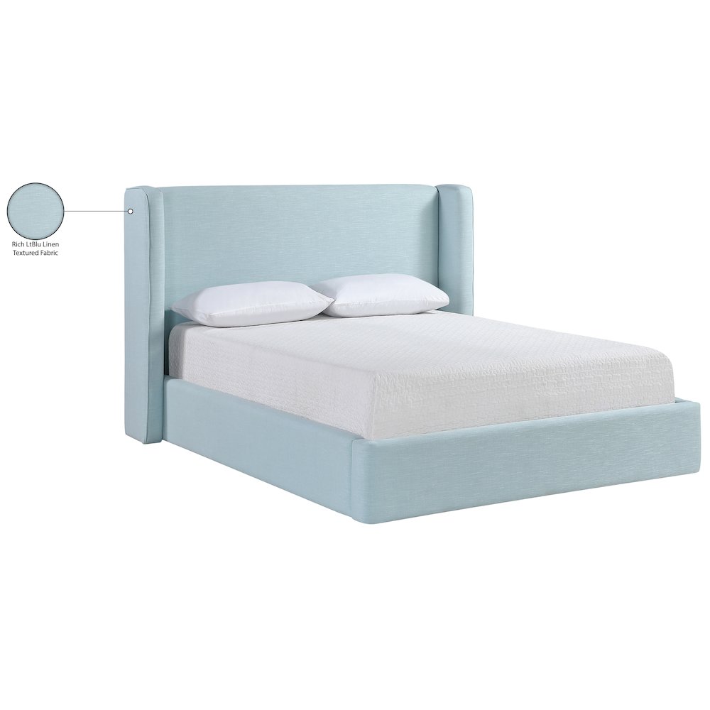 Kendall Light Blue Linen Textured Fabric Upholstered Full Bed. Picture 12