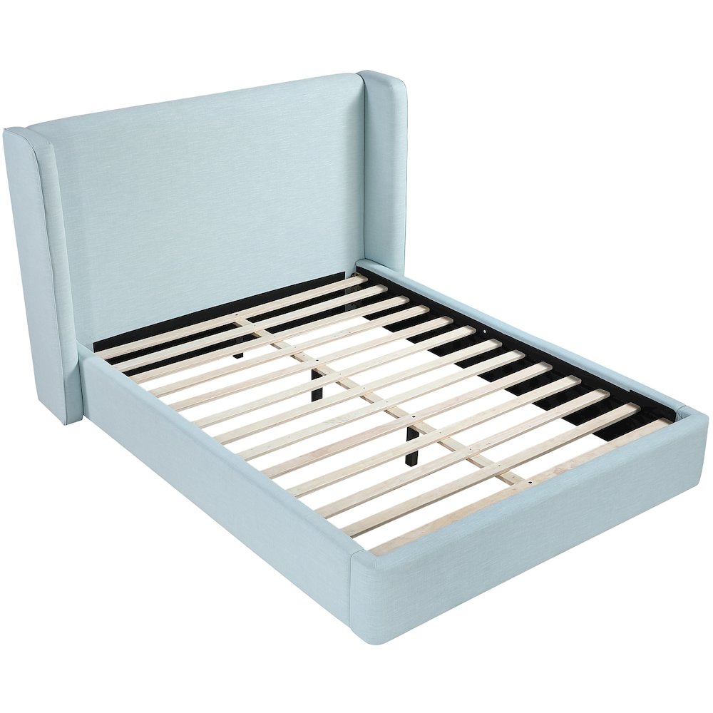 Kendall Light Blue Linen Textured Fabric Upholstered King Bed. Picture 4