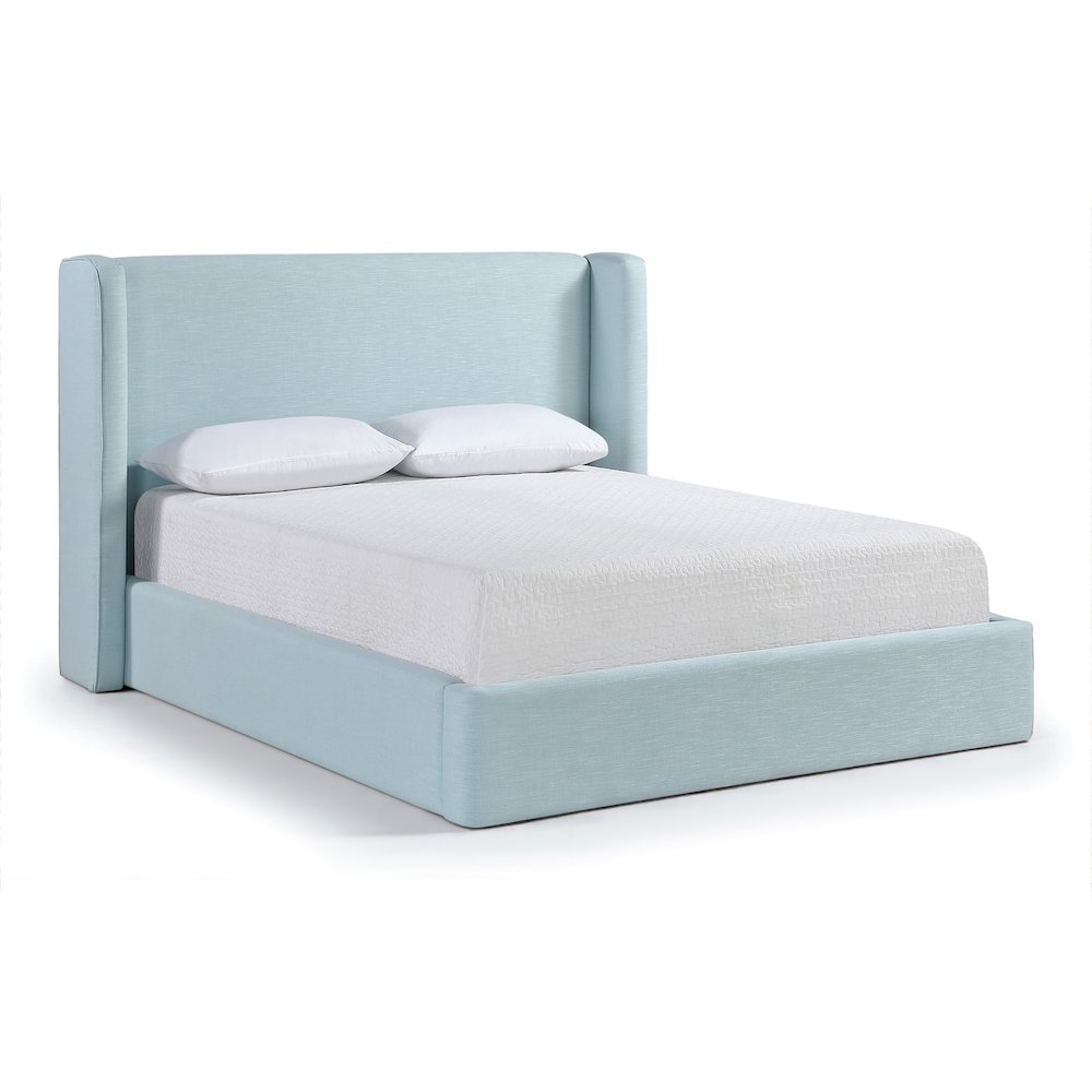 Kendall Light Blue Linen Textured Fabric Upholstered Queen Bed. Picture 1