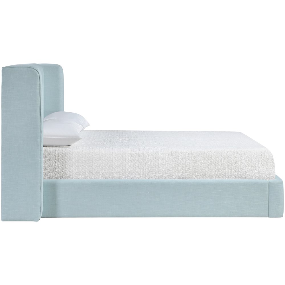 Kendall Light Blue Linen Textured Fabric Upholstered Queen Bed. Picture 8