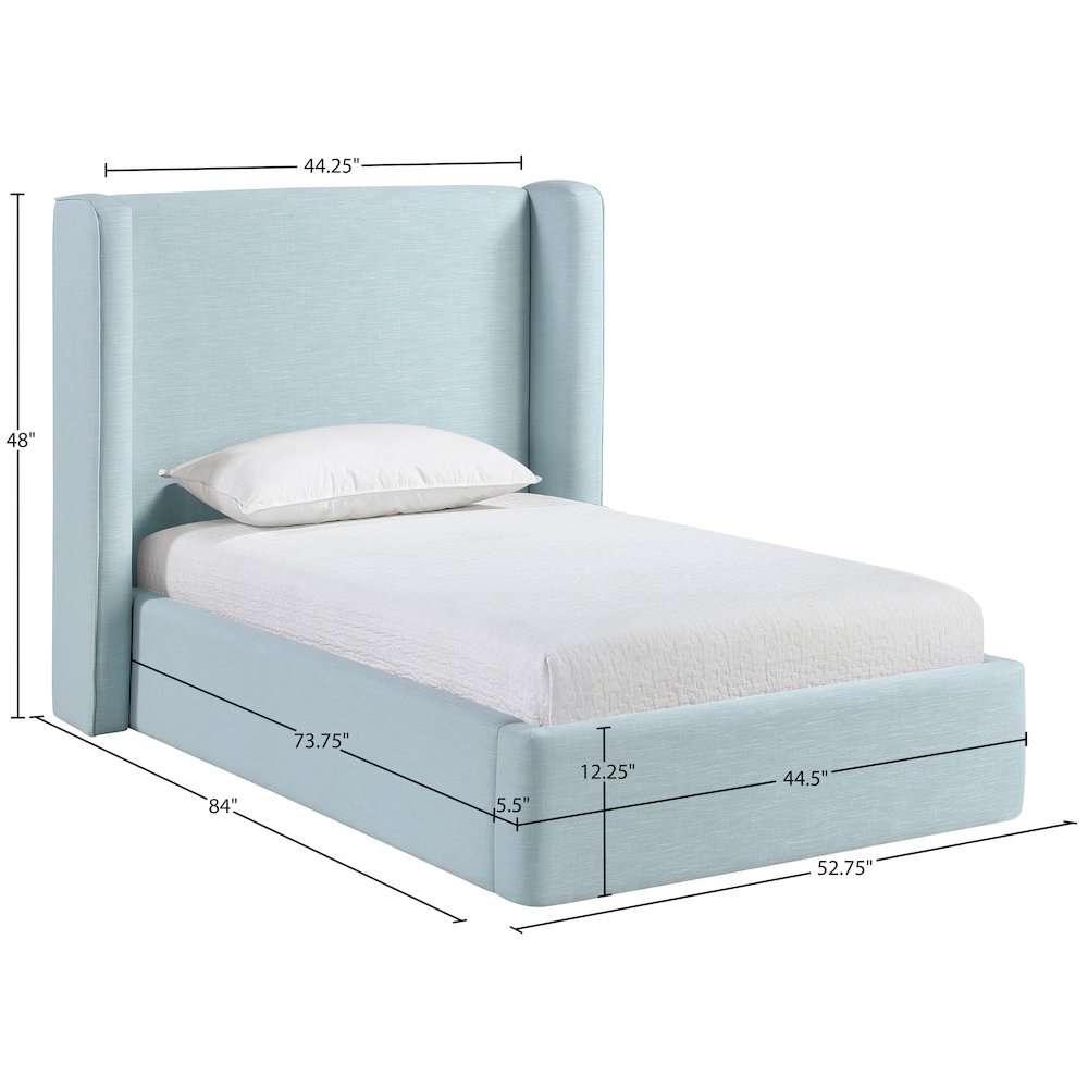 Kendall Light Blue Linen Textured Fabric Upholstered Twin Bed. Picture 11