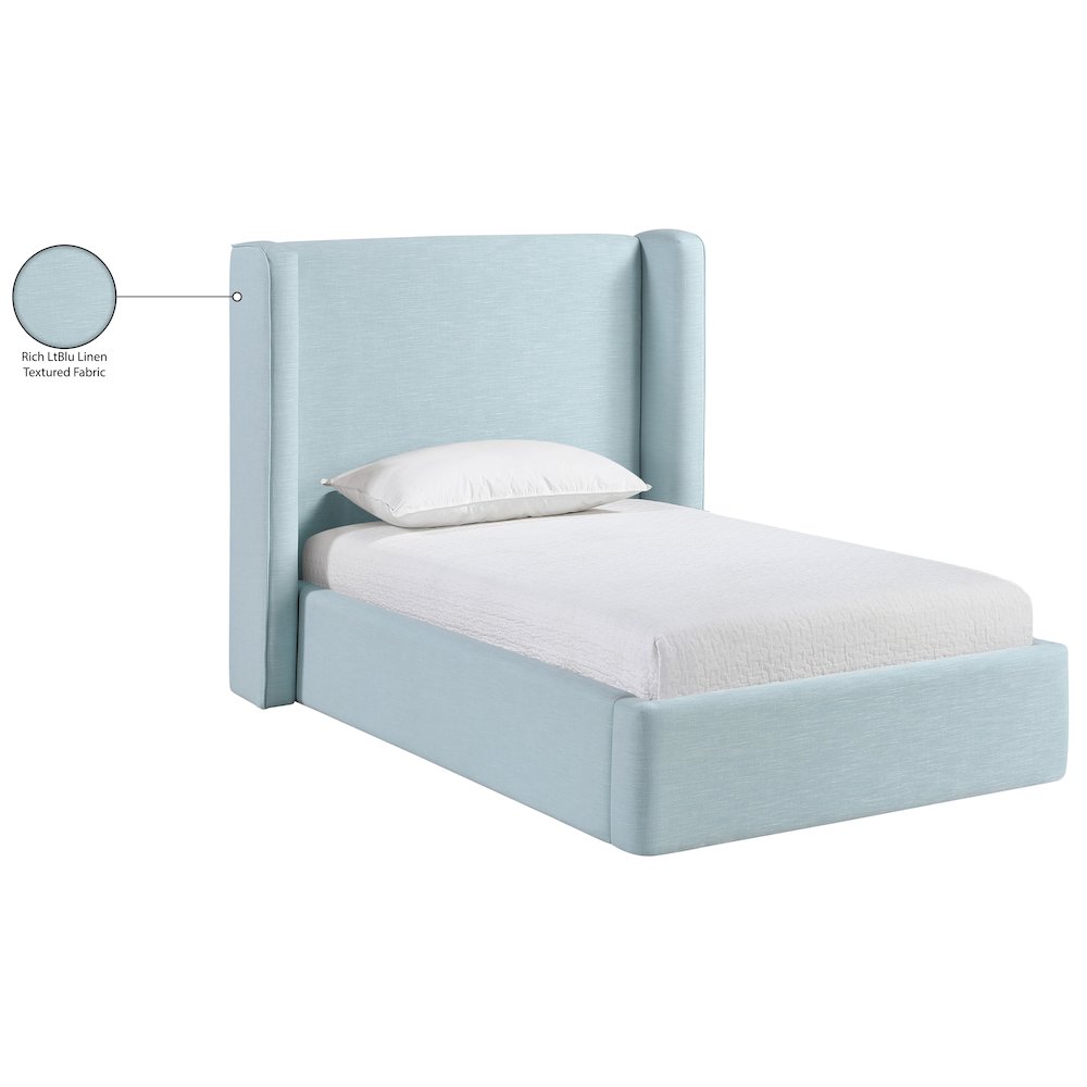 Kendall Light Blue Linen Textured Fabric Upholstered Twin Bed. Picture 12