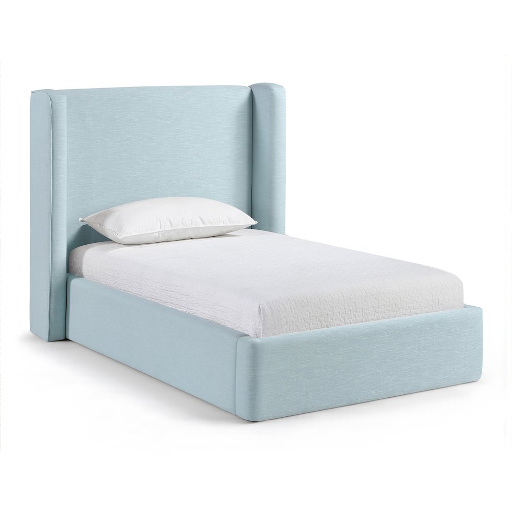 Kendall Light Blue Linen Textured Fabric Upholstered Twin Bed. Picture 1