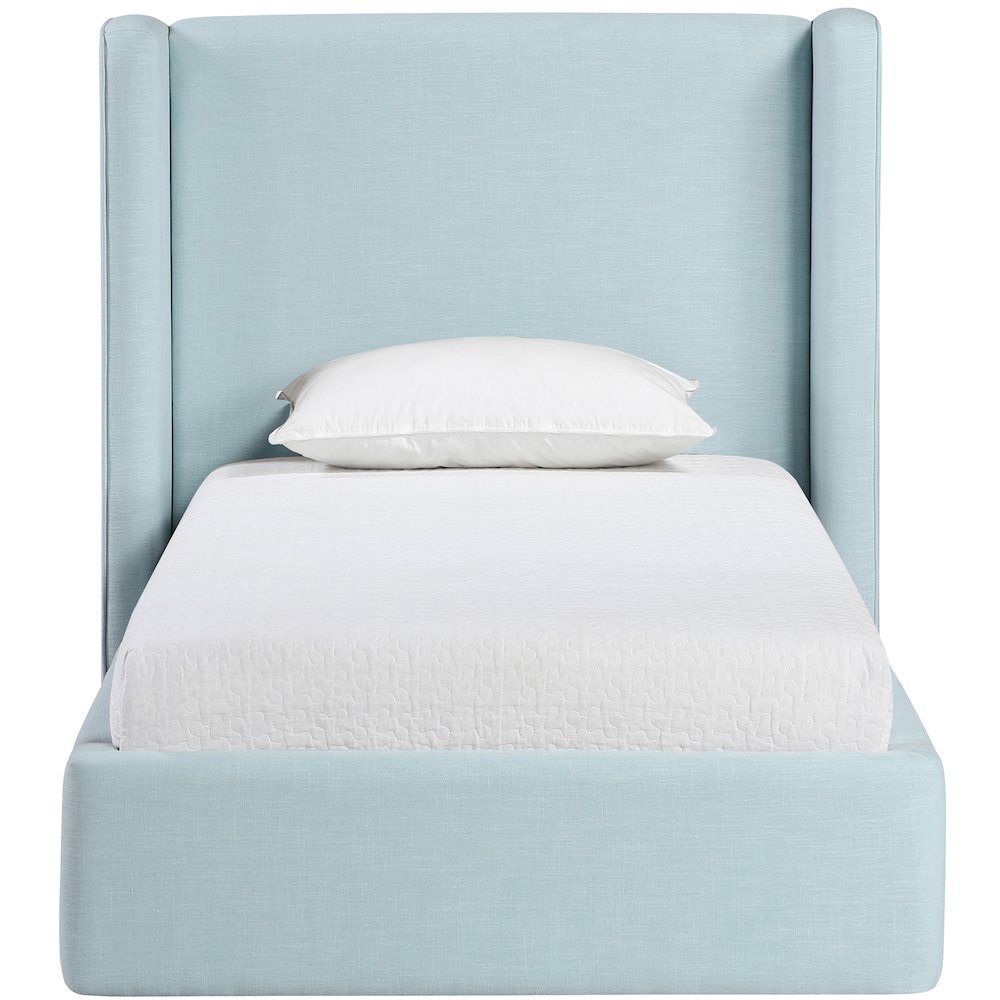 Kendall Light Blue Linen Textured Fabric Upholstered Twin Bed. Picture 2