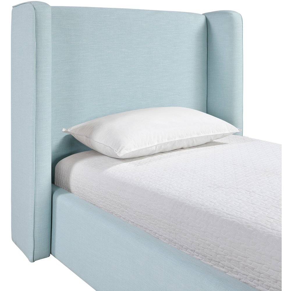 Kendall Light Blue Linen Textured Fabric Upholstered Twin Bed. Picture 5
