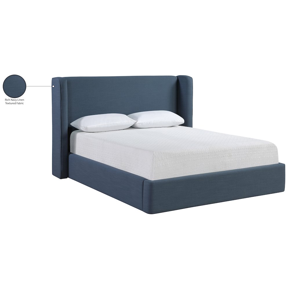 Kendall Navy Linen Textured Fabric Upholstered King Bed. Picture 12