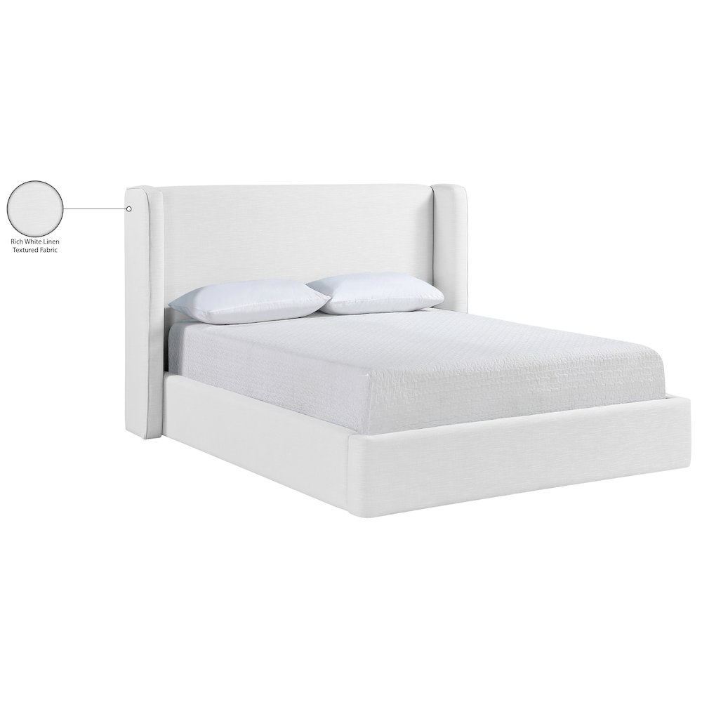 Kendall White Linen Textured Fabric Upholstered Full Bed. Picture 12