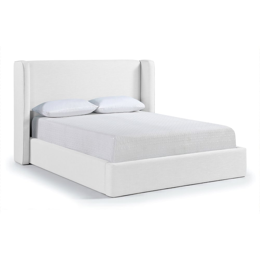 Kendall White Linen Textured Fabric Upholstered Full Bed. Picture 1