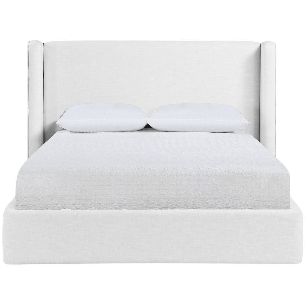 Kendall White Linen Textured Fabric Upholstered Full Bed. Picture 2