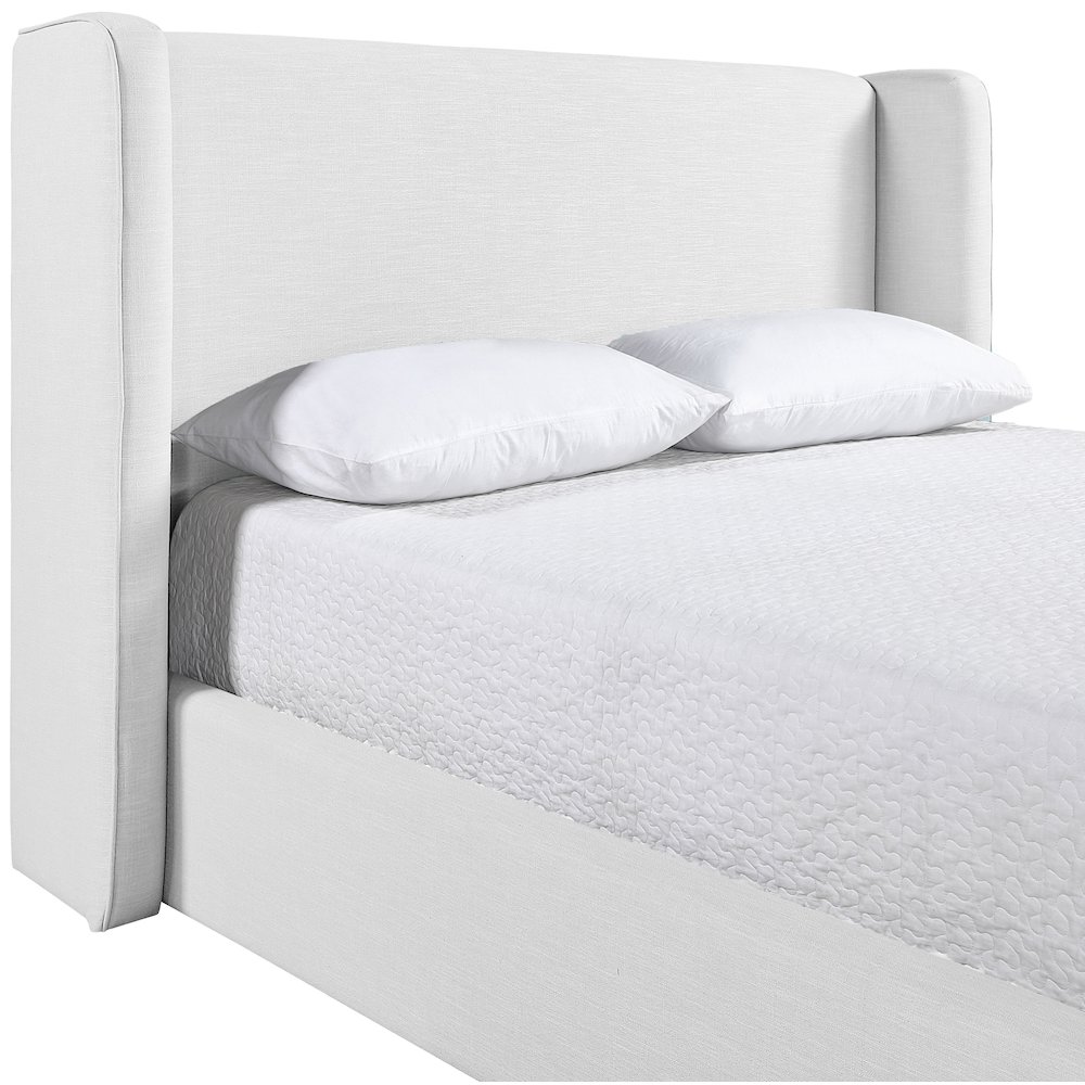 Kendall White Linen Textured Fabric Upholstered King Bed. Picture 5