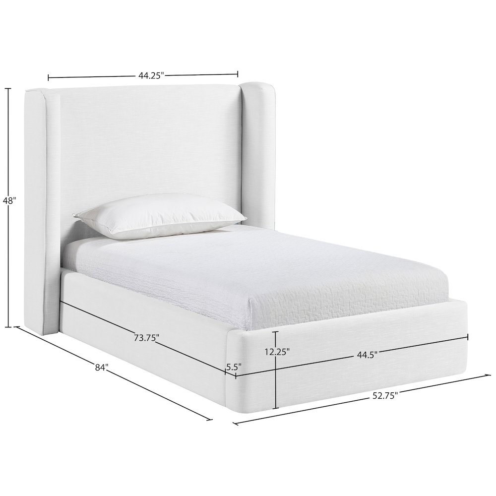 Kendall White Linen Textured Fabric Upholstered Twin Bed. Picture 11
